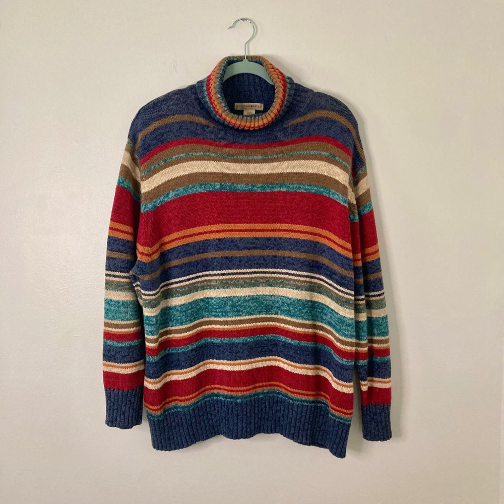Vintage Mountain Lake II Chunky Stripe Roll Neck Sweater Gorpcore Plus 1X